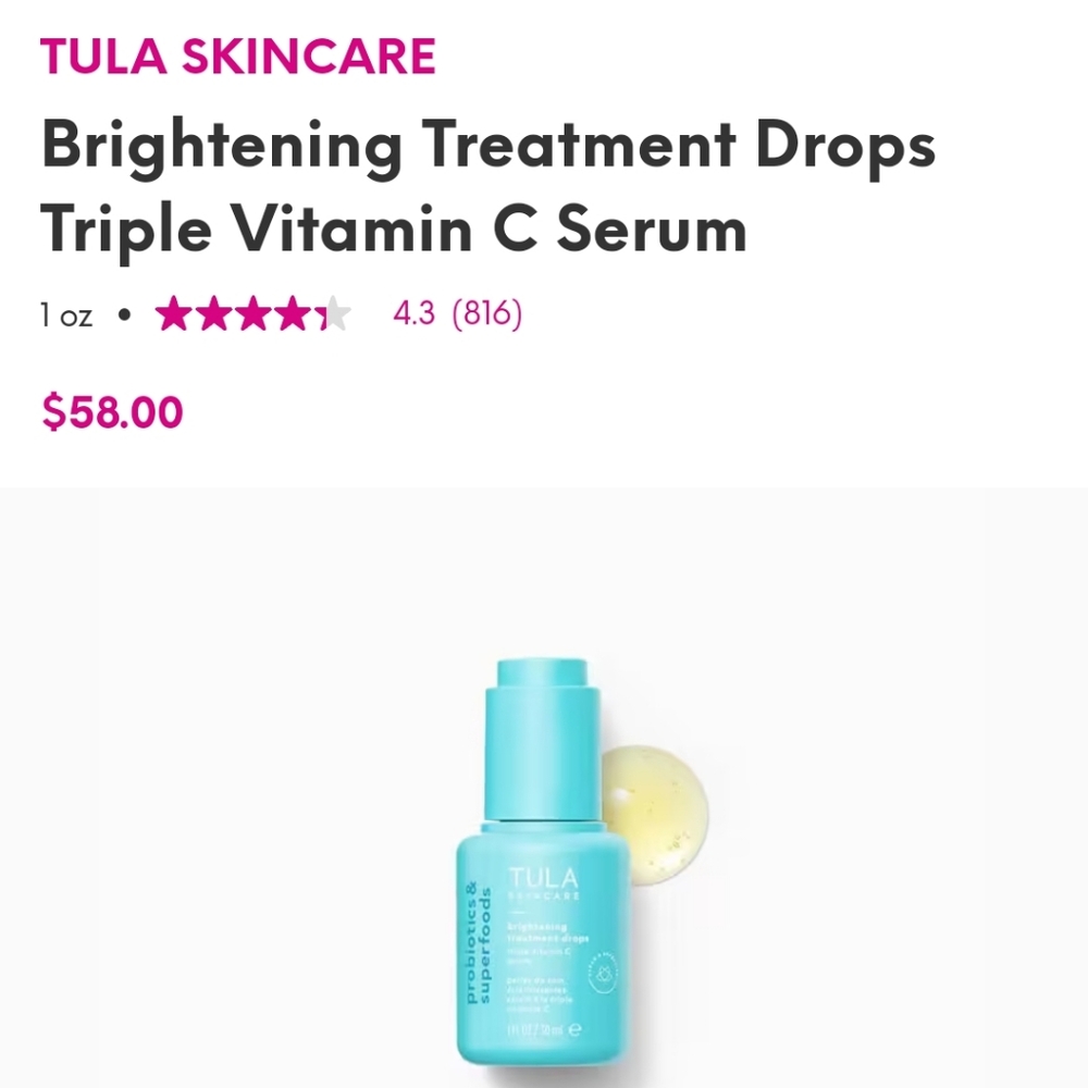 Tula Skincare Brightening Treatment Drops Triple Vitamin C Serum NIB NEW IN BOX